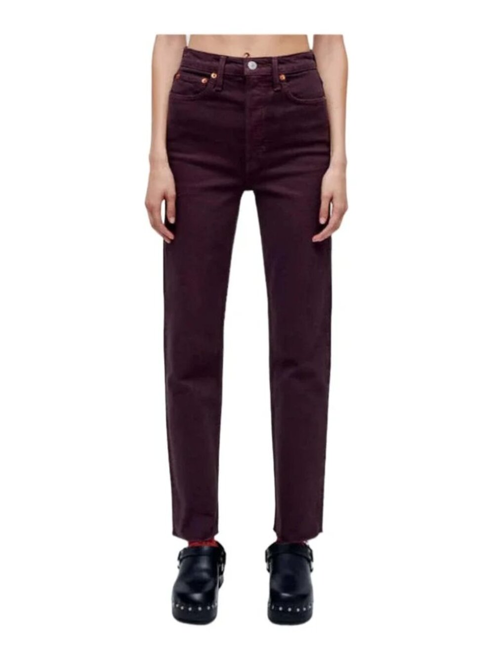RE/DONE 70S Ultra High Rise Stove Pipe Jeans in Washed Plum Size 26